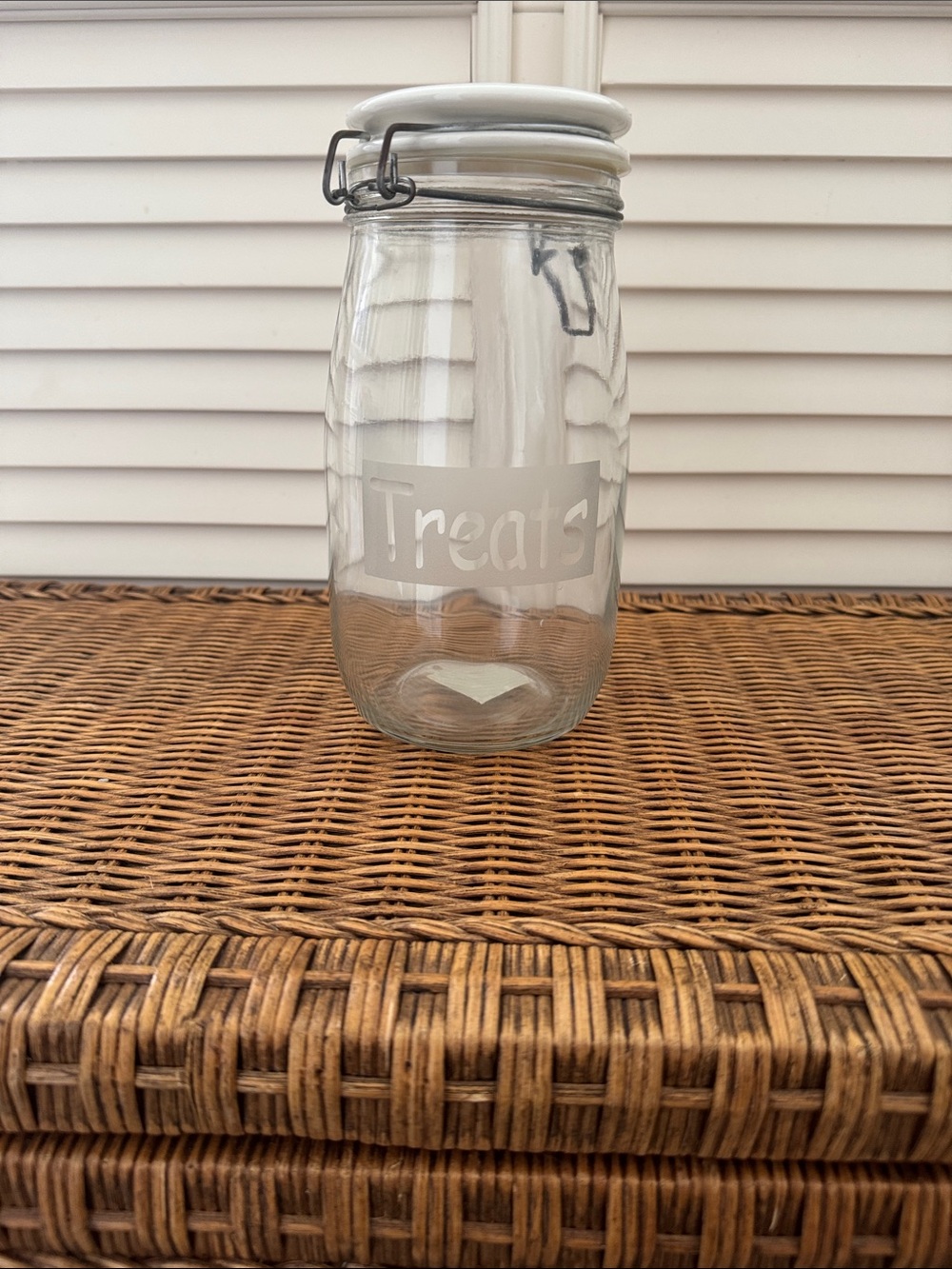 Glass Pet Treat Jar with Airtight White Lid - 'Treats' Label